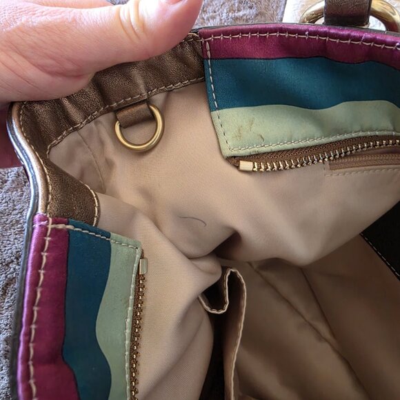 Coach Legacy Multicolor Stripe Sateen Tote Shoulder Bag F14009 Metallic Trim - Picture 10 of 16